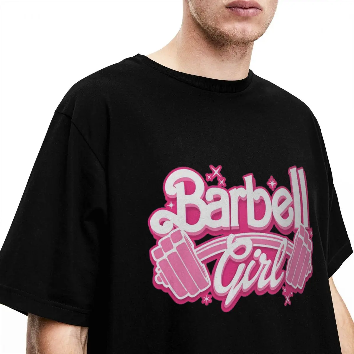 Barbell Girl Fitness Barbie Men's T Shirt Leisure Tee Shirt Short Sleeve Crewneck T-Shirt 100% Cotton 4XL 5XL 6XL Clothes