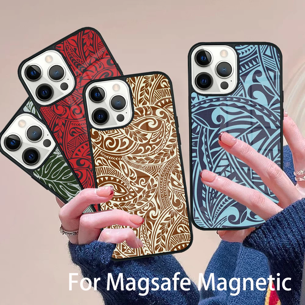 

Maori Samoan Phone Case Magesafe Magnetic Wireless Charge Cover For IPhone 16 11 12 13 14 15 Pro Max Plus