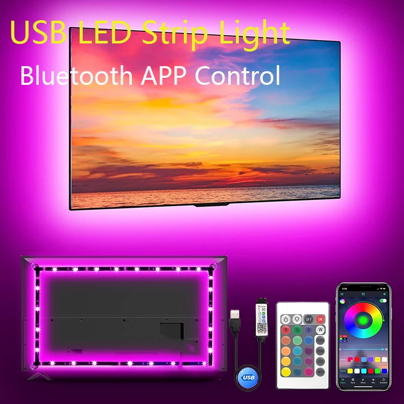 USB RGB Color Led Strip Lights Bluetooth Smart APP control Flexible Ribbon Led Lamp Tape for TV Backlight Home Party Decoration