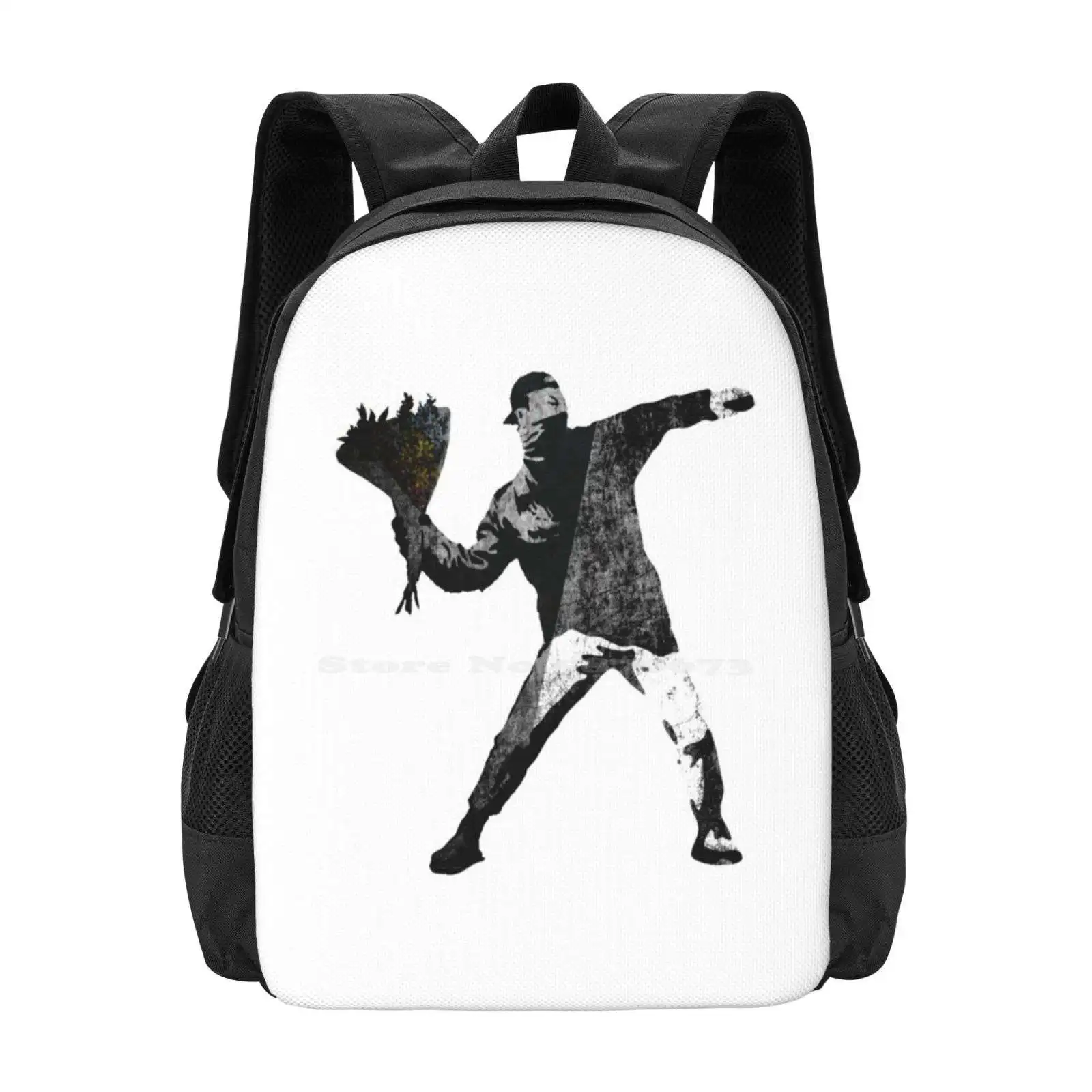 

Bansky-Man Throwing Flowers Backpacks For School Teenagers Girls Travel Bags Bansky Graffiti Street Activist Film Directure