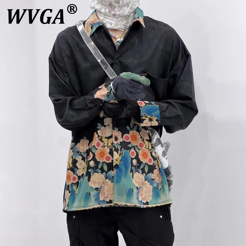 

WVGA Spring Autumn New Man Tide High Street Printed Trendy Long Sleeve Shirts Niche Chic Casual Turn-Down Collar Shirt Ins W9540