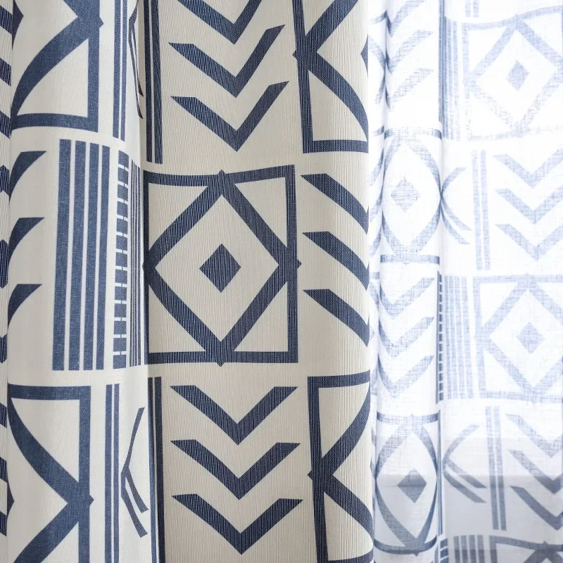 Geometric Modern Simple Polyester-cotton Print with High Shading Window Curtains Tulle for Living Dining Room Bedroom Study Home
