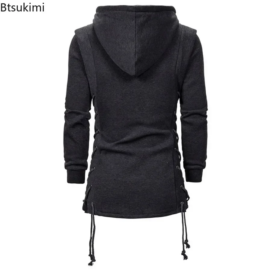 New 2024 Men\'s Casual Hoodies Sweatshirts Solid Black Grey Long Sleeve Hoodie Men Slim Fit Dark Hooded Loose Jacket Coats Male