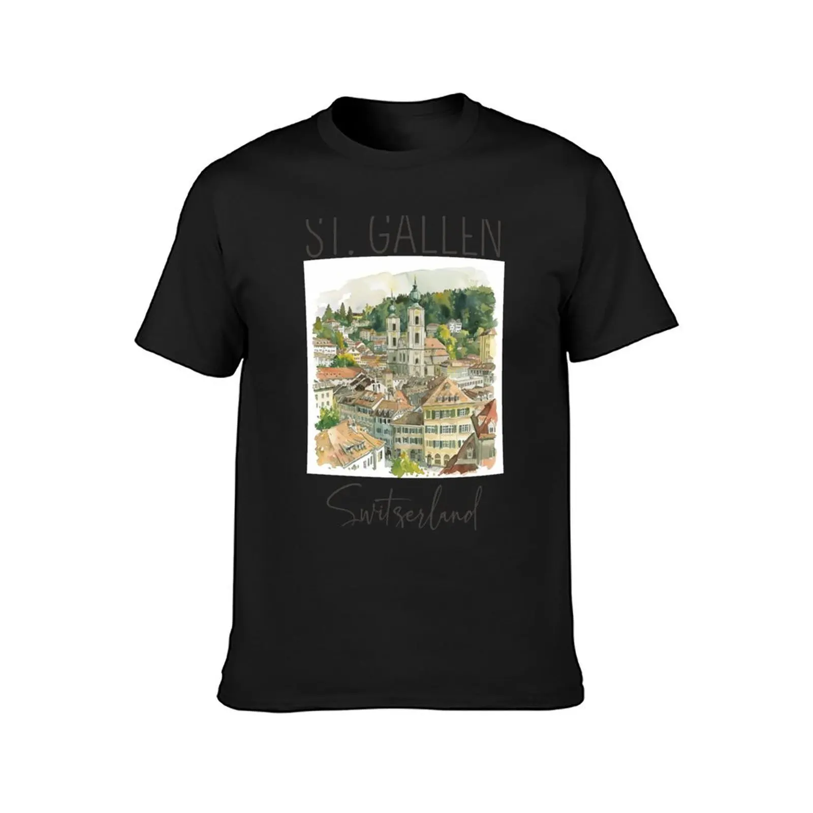 Watercolor Design of St. Gallen - Switzerland T-Shirt plus sizes cute clothes Men's t shirts