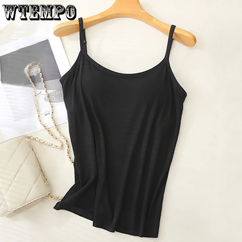 WTEMPO Women\'s Solid color Summer Camisole Adjustable Padded underwear Comfortable Tanks Soft Girl Ladies Camis Cropped Vest Bra