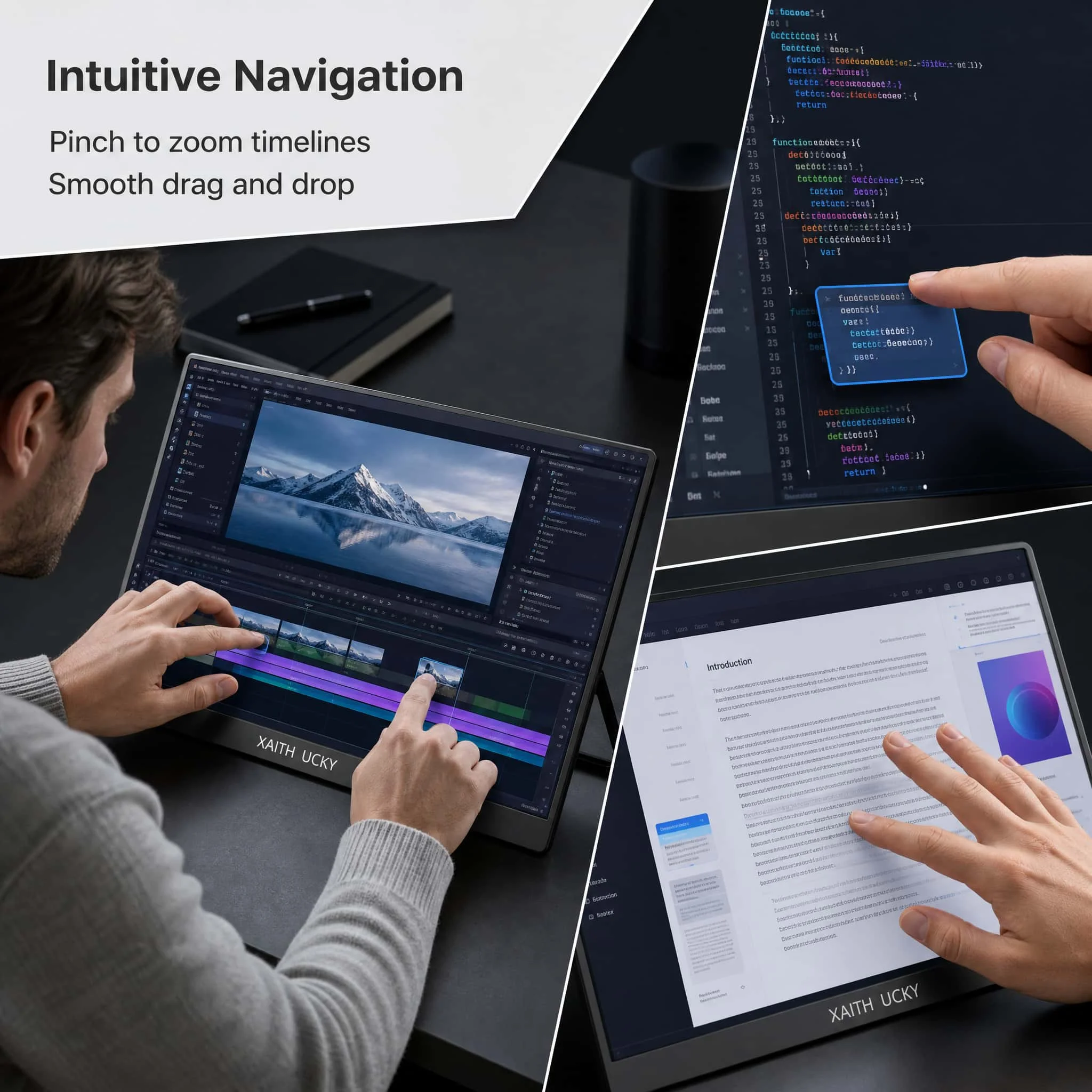 14‑Inch 10‑Point Touchscreen Portable Monitor, 1920×1200, 100% sRGB, 1200:1 Contrast Ratio, 16:10 Aspect Ratio, Eye‑Care Low Blu