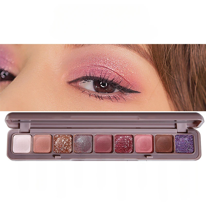 Negenkleurig Oogschaduwpalet Met Penseel Roze Kleur Parelachtige Matte Glitter Oogschaduw Glanzende Oogschaduw Langdurige Oogmake-Up