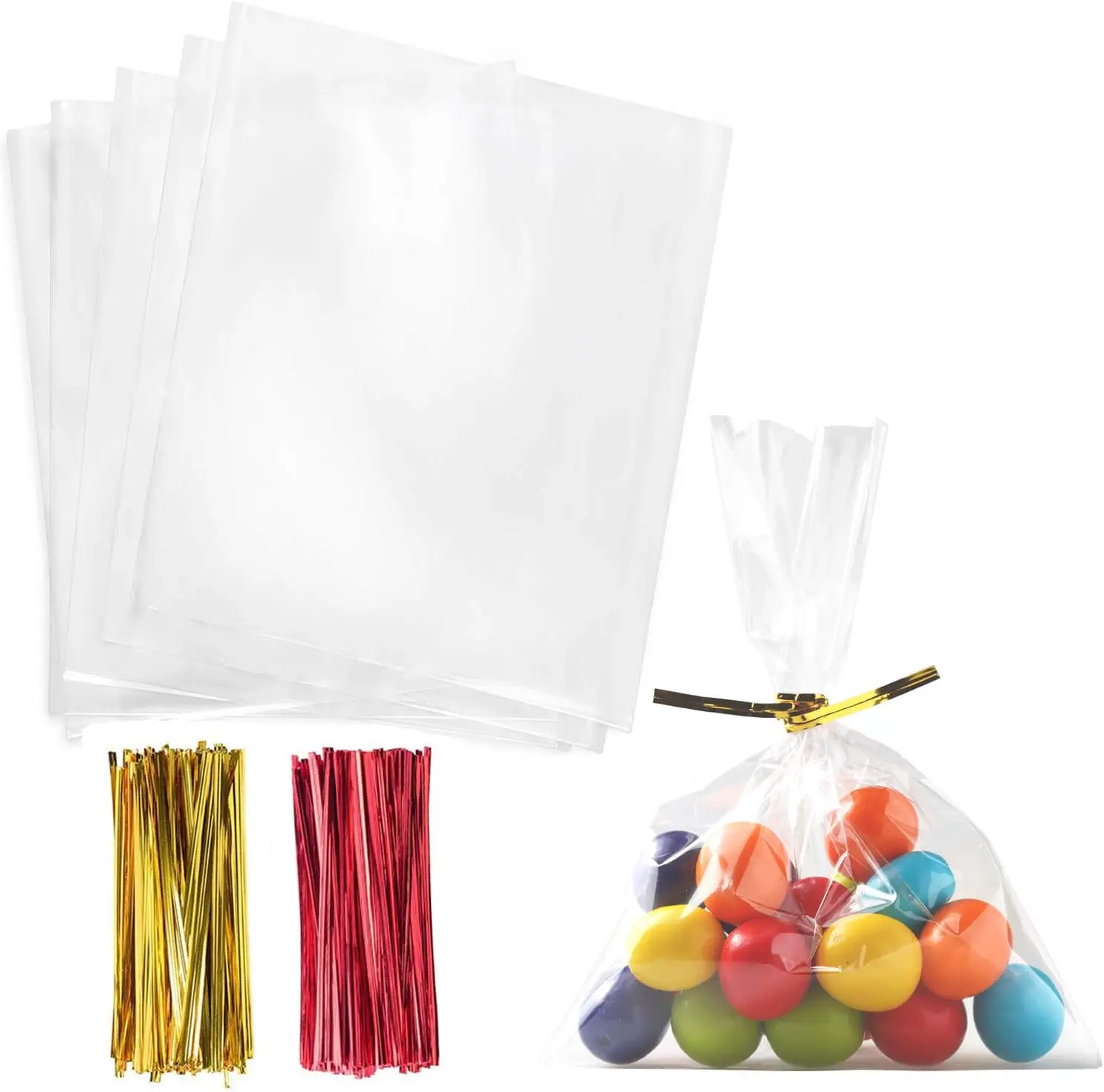 200Pcs Clear Cello Bags, 5x7 Inches - OPP Plastic Treat Bags with Twist Ties for Candies, Chocolates, and Party Favor Packaging