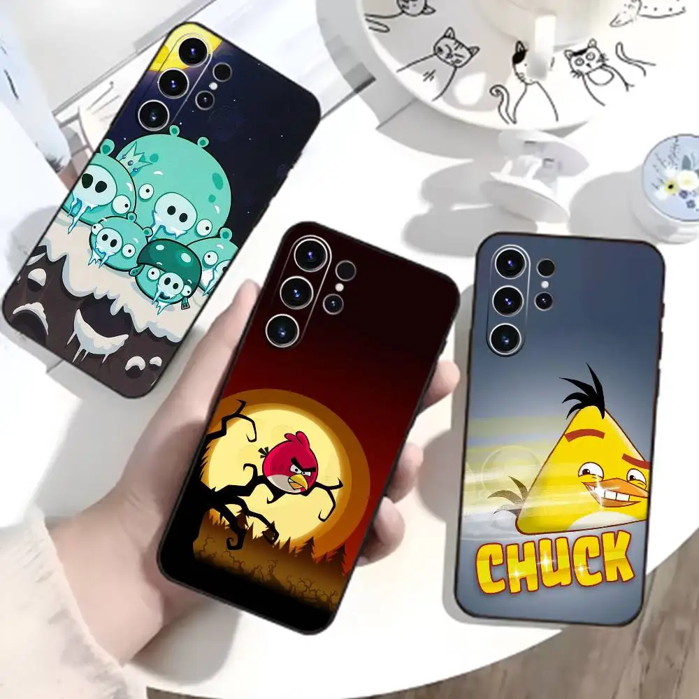 W-Angry Birds Phone Case For Samsung S26,S25,S24,S23,S22,S21,S20,Ultra,Plus,FE Black Soft Cover