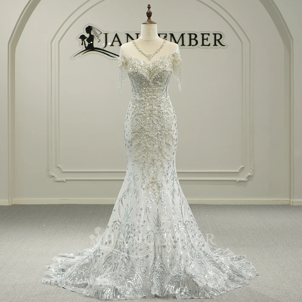 Beaded Bride Gown 2026 Mermaid Removable Train Wedding Gown For Women Tassel Customized Bride Dresses Vestidos De Novia GT26002