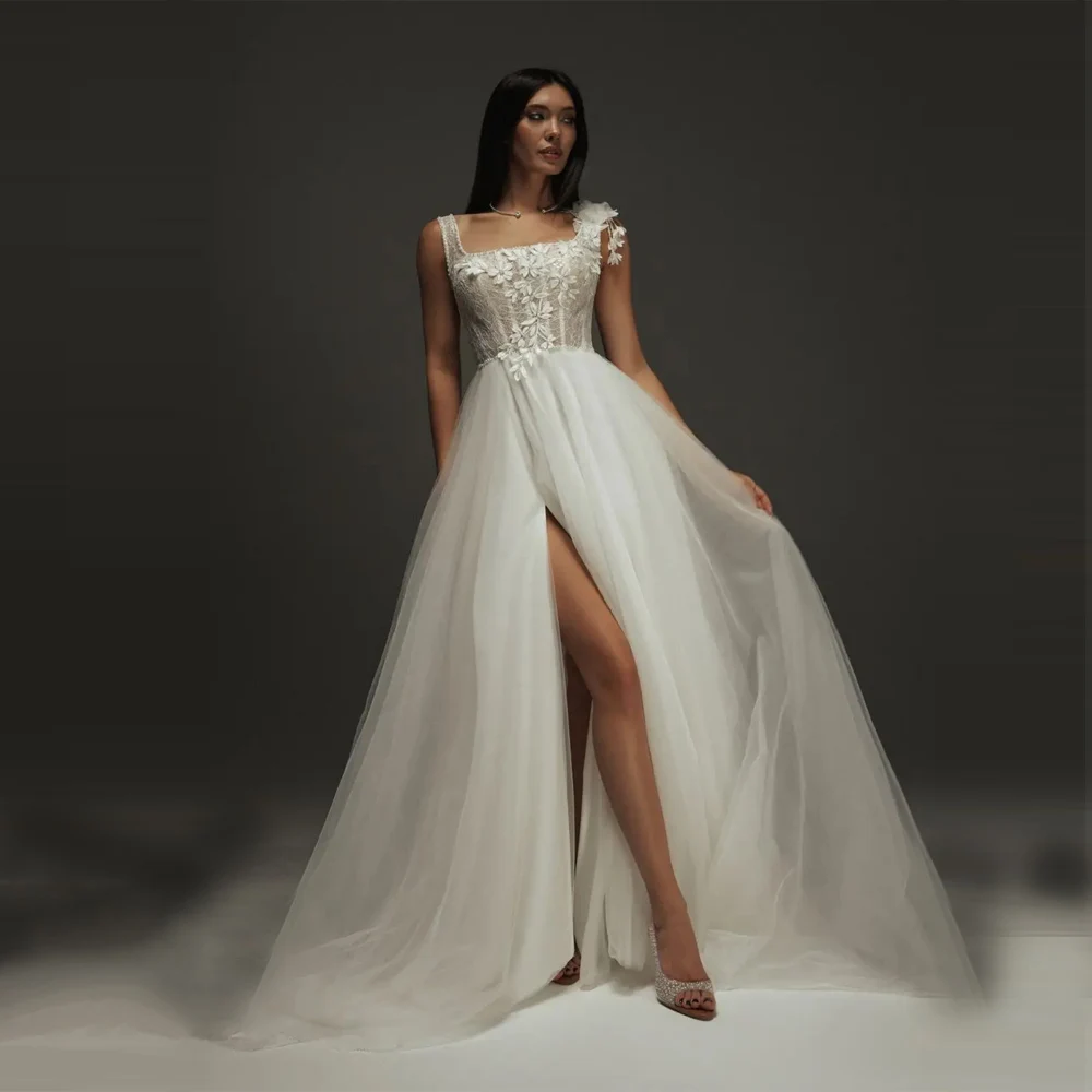 

Square-Neck Wedding Dresses For Women Sexy Lace Printing Bridal Gowns Formal Occasion Mopping Length Vestido De Novia Customized