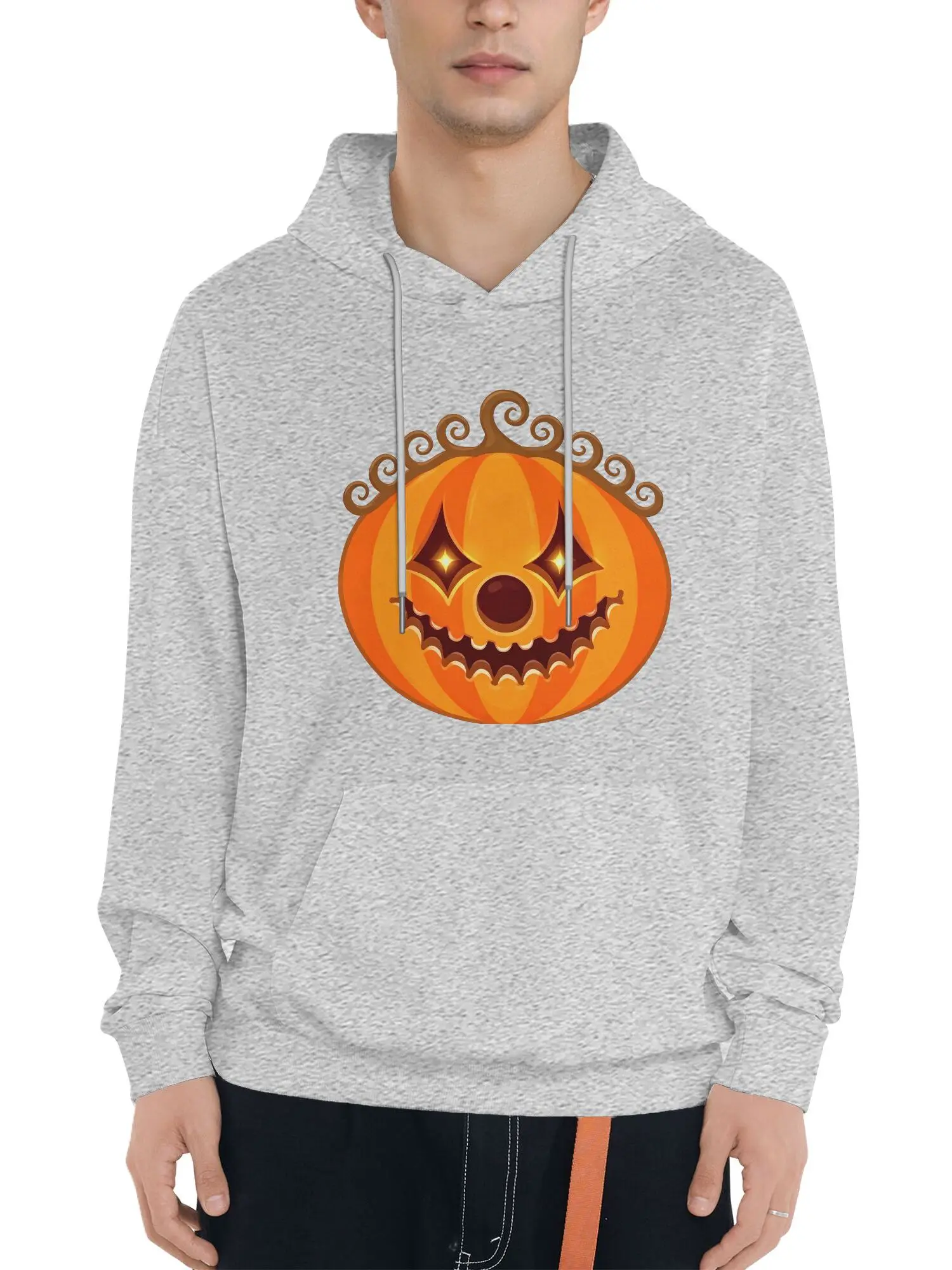 Men Hoodie Halloween Pumpkin Clown Face Graphic Print Hooded Sweatshirt Drawstring Pocket Casual Loose Party Male Pullover Tops