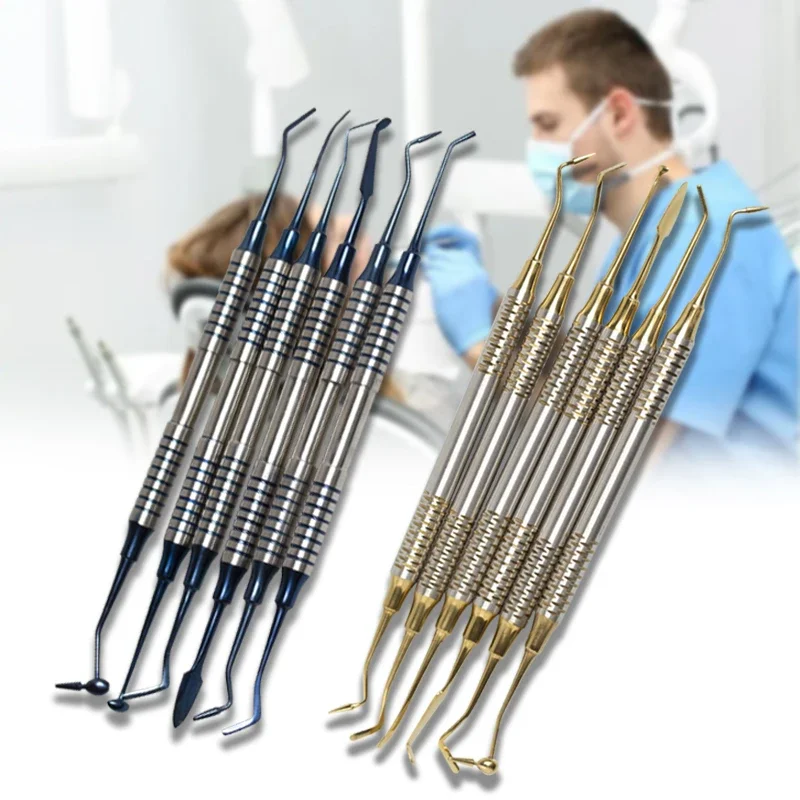 Conjunto de 6 Espátulas para Resina Composta Dentária com Cabo Grosso e Cabeça Revestida de Titânio, Ferramenta para Preenchimento, Materiais de Odontologia