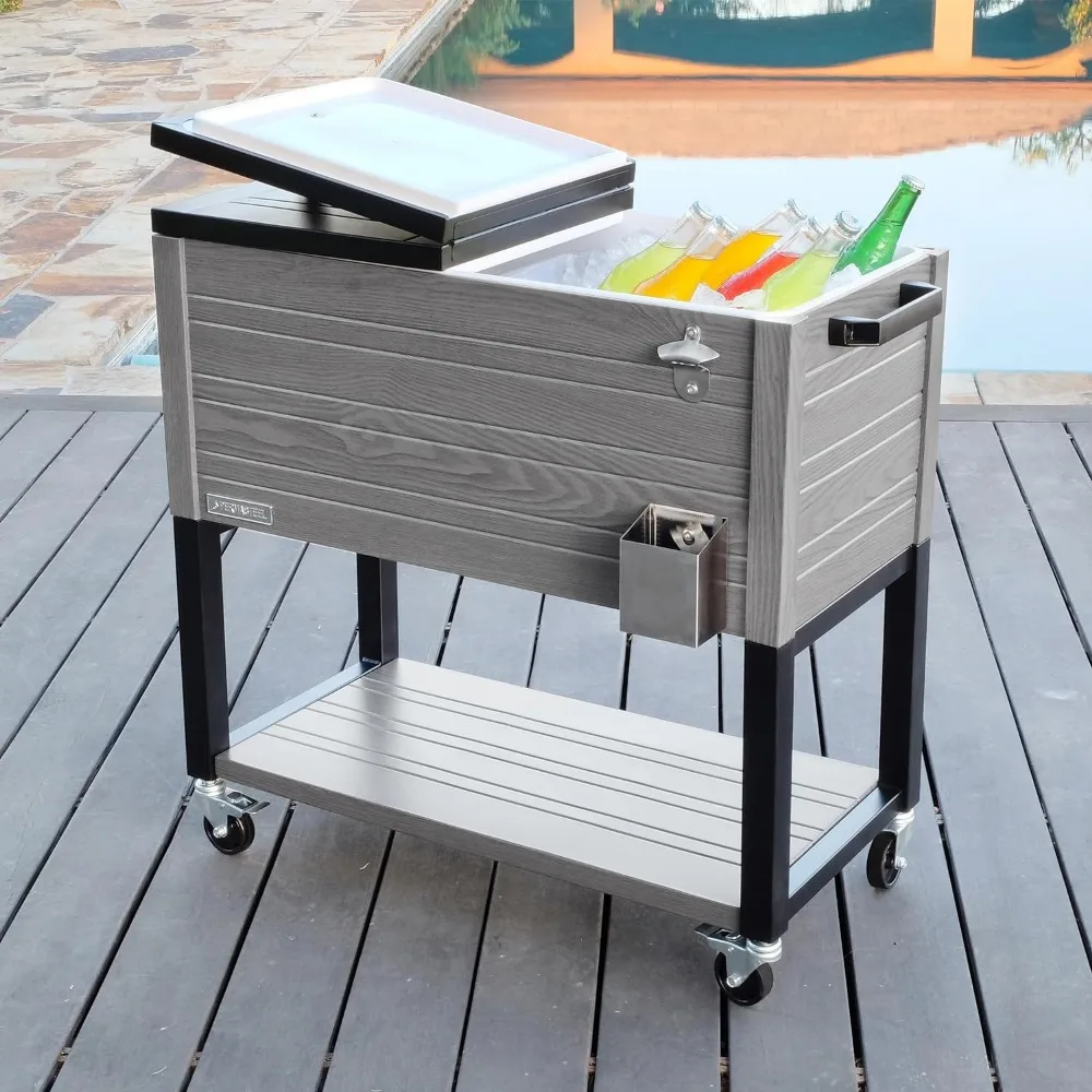 Imagem -03 - Permasteel Outdoor Pátio Cooler com Rodas Bebidas Rolling Cooler para Deck do Quintal Ps-a20580qt-gy 80 Quart