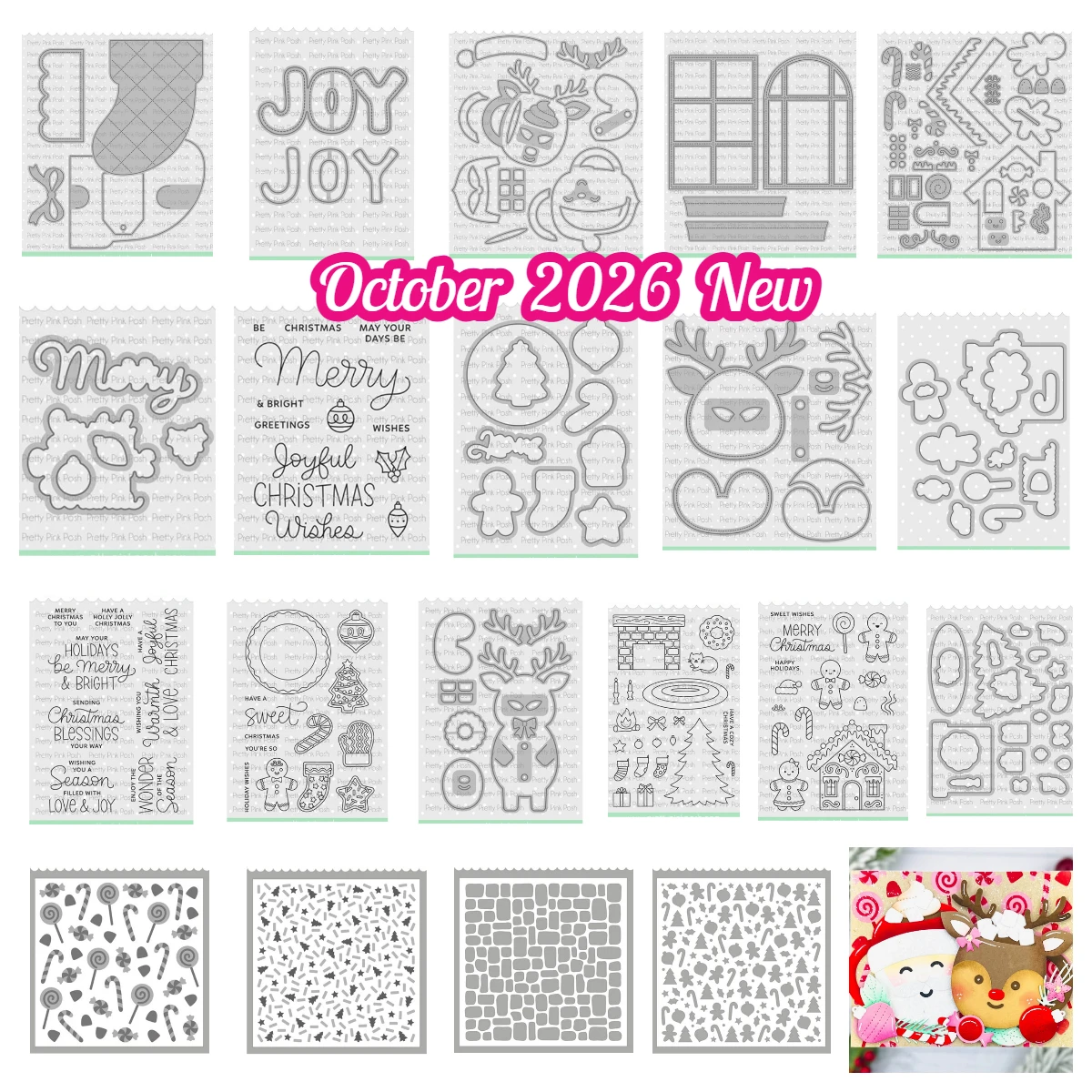 Inside Sentiments: Christmas Stamp Set Reindeer Face Shaker Cutting Dies Stamps Stencils DIY Handmade Scrapbook October 2026 New