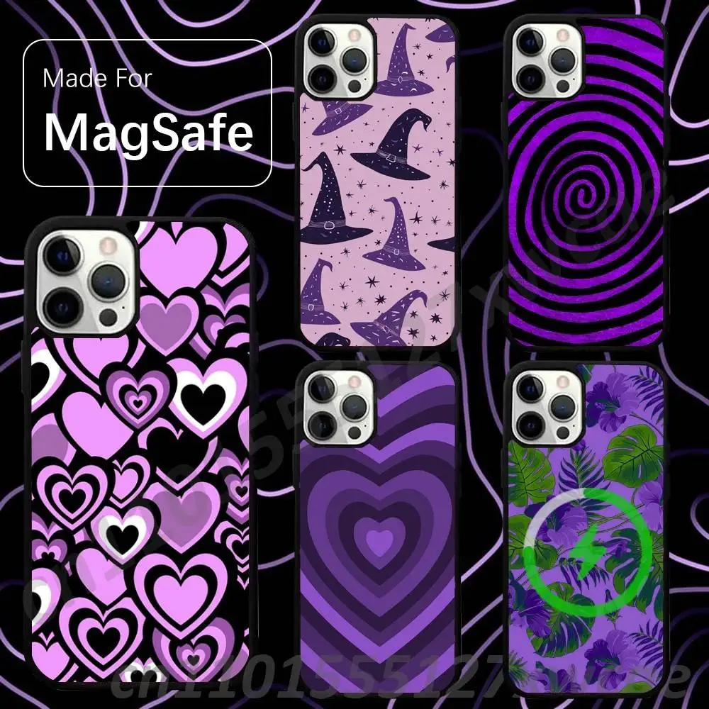 Aesthetic Purple Vintage  For Magsafe Wireless Case For iPhone 15,16,17,13,14,11,12,Pro,Max,Plus,E,Air,Mini Magnetic