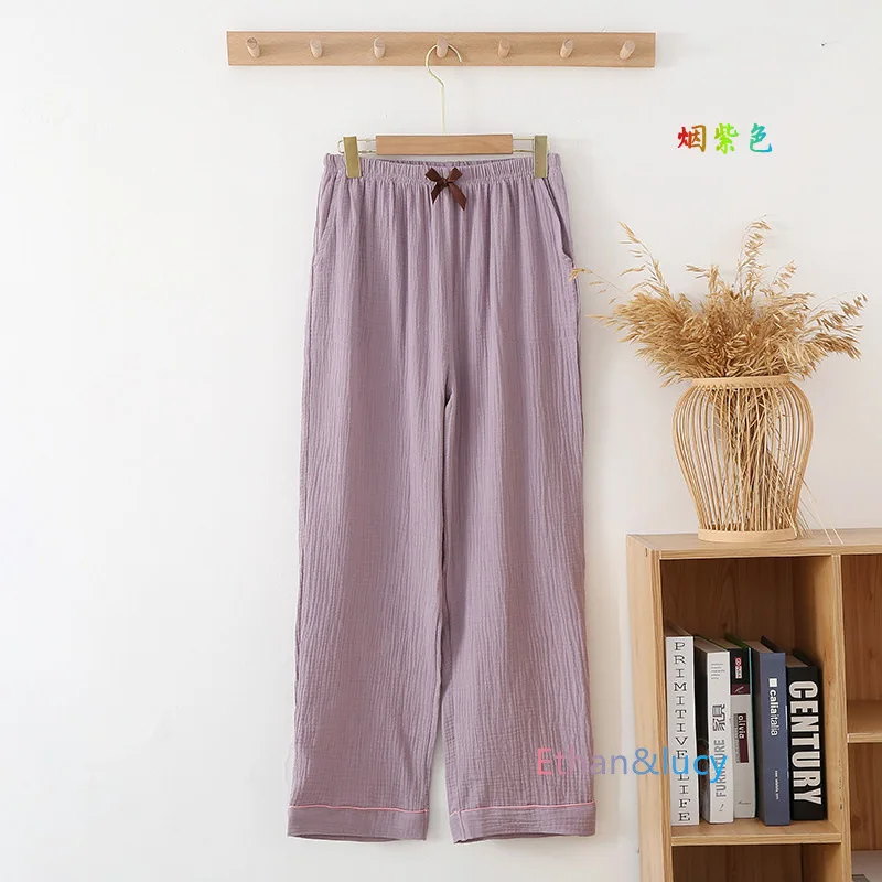 Pure Cotton Crepe Pajamas Pant For Women Casual Spring Autumn Home Wear Trousers Large Size Comfortable Sleepwear Night Pants