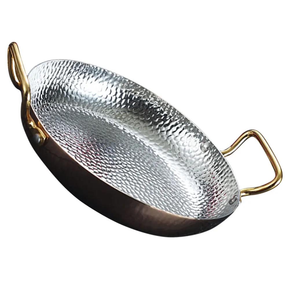 

Double Handle Stainless Steel Seafood Hot Pot 20cm Silver Golden Handles Kitchen Cooking Pan Daily Use Paella Household