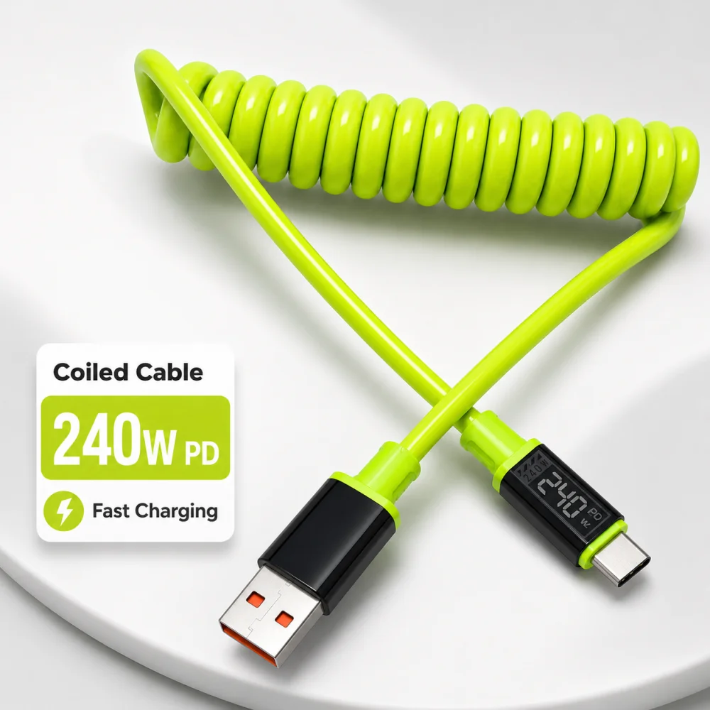 240W Typ-C-auf-Typ-C-Schnellladekabel, universelles, spiralförmiges, teleskopisches USB-Kabel, 6A USB-C-Kabel für Xiaomi, iPhone, Samsung – Detail 15