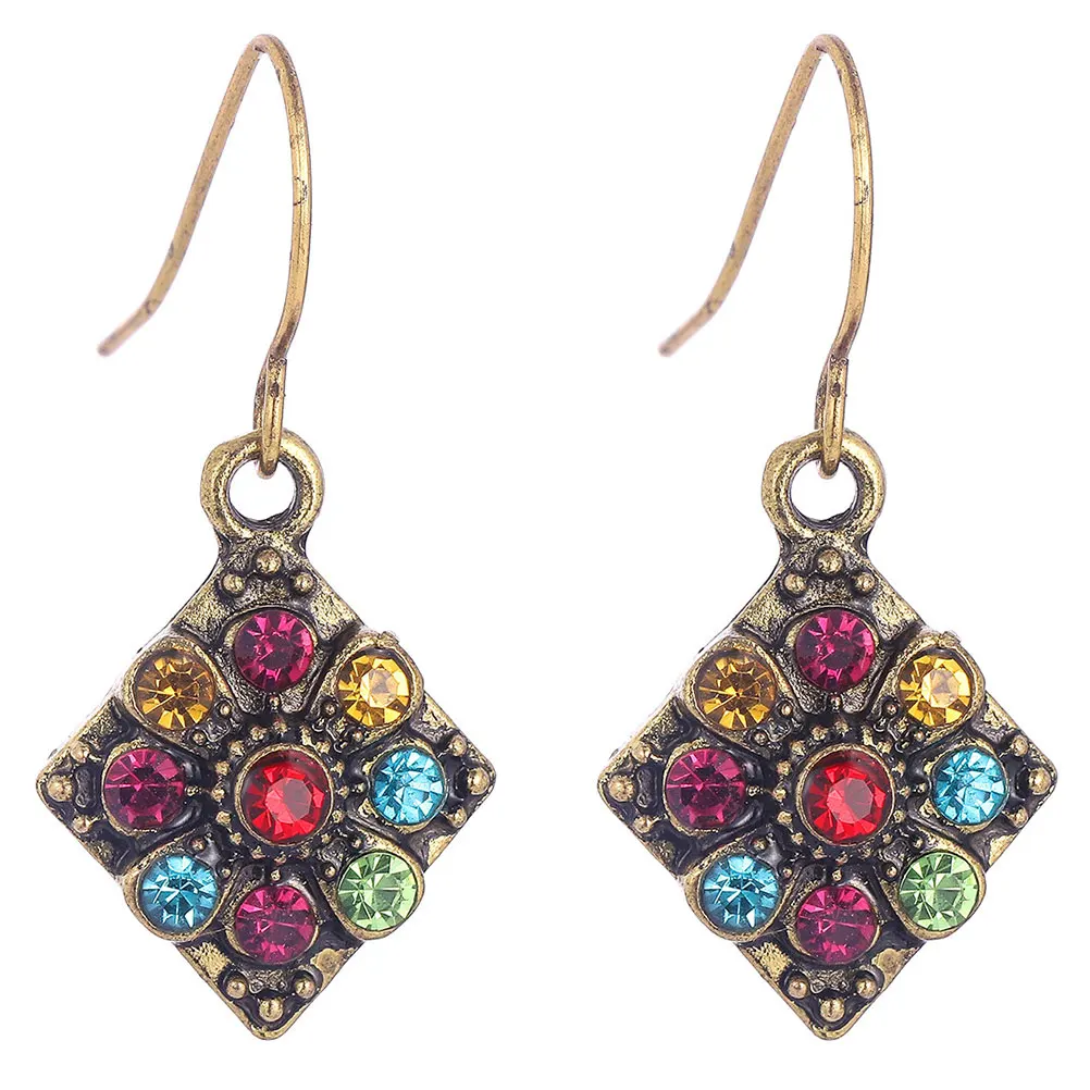 

3 Pairs Colorful Rhinestone Earrings Vintage Bohemian Style for Women Daily Wear Retro Fashion Accessories Jewelry