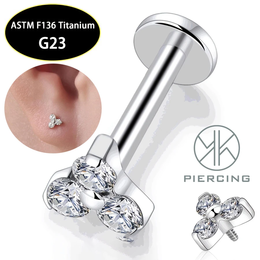 1pc ASTM F136 Titanium Internal Thread 16G 18G Lip Cartilage Piercing with 5A Zirconia Tragus Earring Body Jewelry