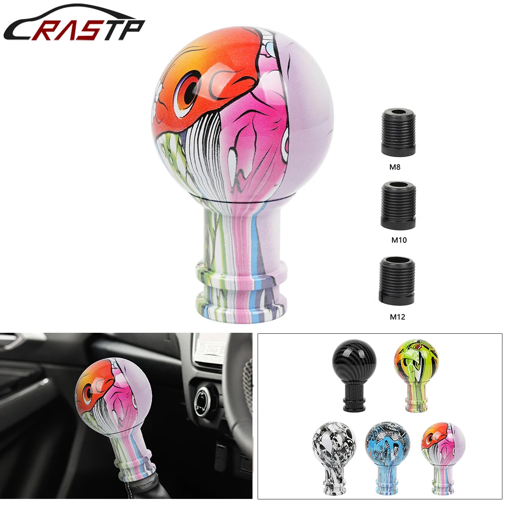 

Manual Car Ball Shaped Style Acrylic Graffiti Gear Shift Knob Mixed Pattern Carbon Gear Stick Head Shifter Lever Handle SFN156