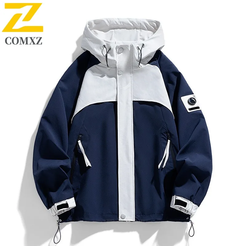 COMXZ Men Jacket Waterproof Hooded Outdoor Adventure Hiking Camping Mountaineering Hunting Windbreaker Coat Autumn Gorpcore Coat