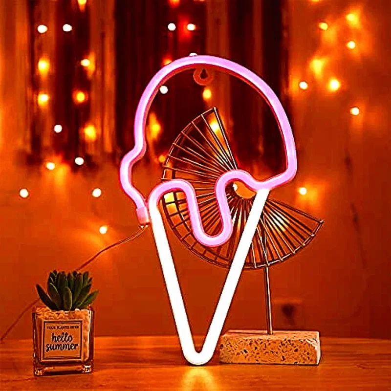 Ice Cream Neon Sign Light Lamp Strip LED Wall Art Night Lights USB + Battery Box Powered Decor Xmas Birthday Gift Party Figurine