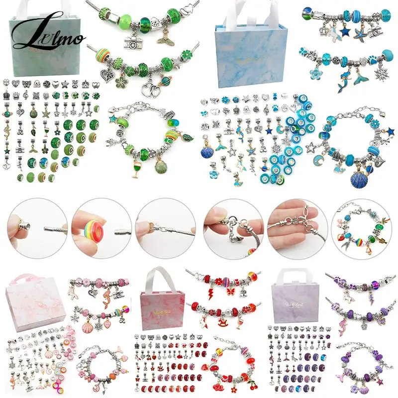 1set Jewerly Making Kit Charm Bracelet Necklaces Present Alloy Beads Set DIY Child Bracelet With Package Bag