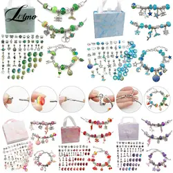 1set Jewerly Making Kit Charm Bracelet Necklaces Present  Alloy Beads Set DIY Child Bracelet With Package Bag