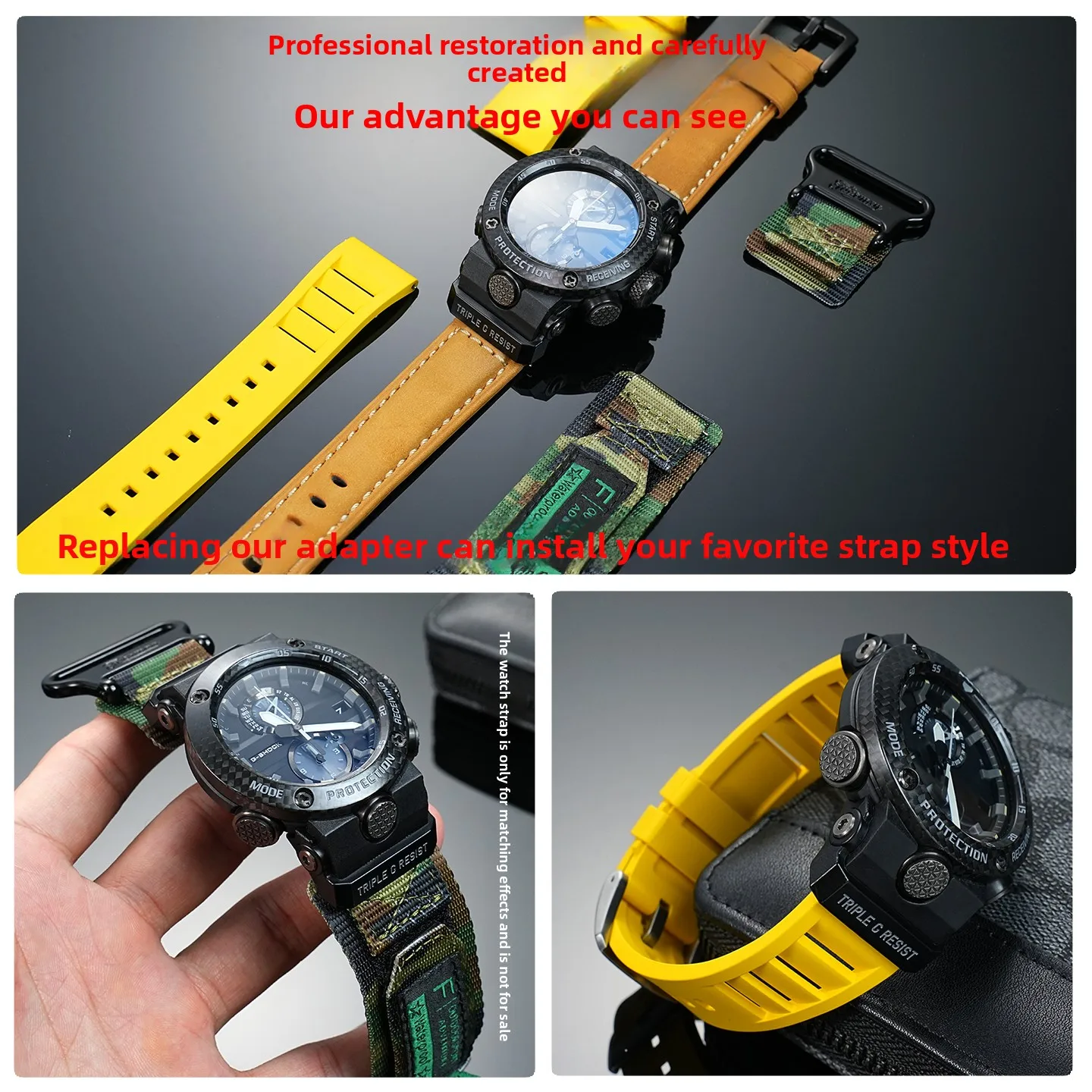 GWR-B1000 تعديل حزام محول ل g-صدمة كاسيو GWR-B1000 موصل شريط مطاطي جلد طبيعي سوار محول 22 مللي متر