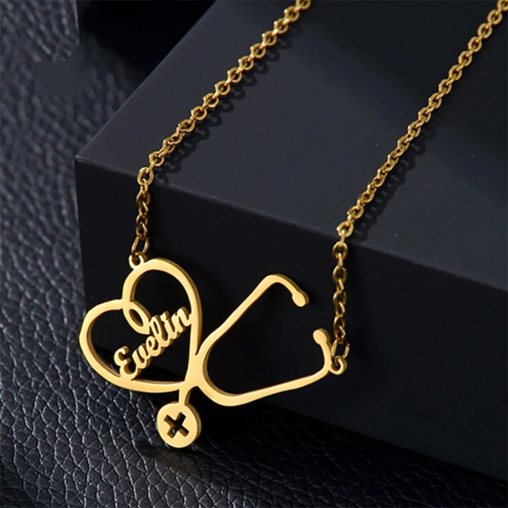 قلادة اسم سماعة الطبيب الشخصية، مجوهرات طبية مخصصة، قلادة لوحة اسم طبيب الممرضة، هدية مجوهرات نسائية #2