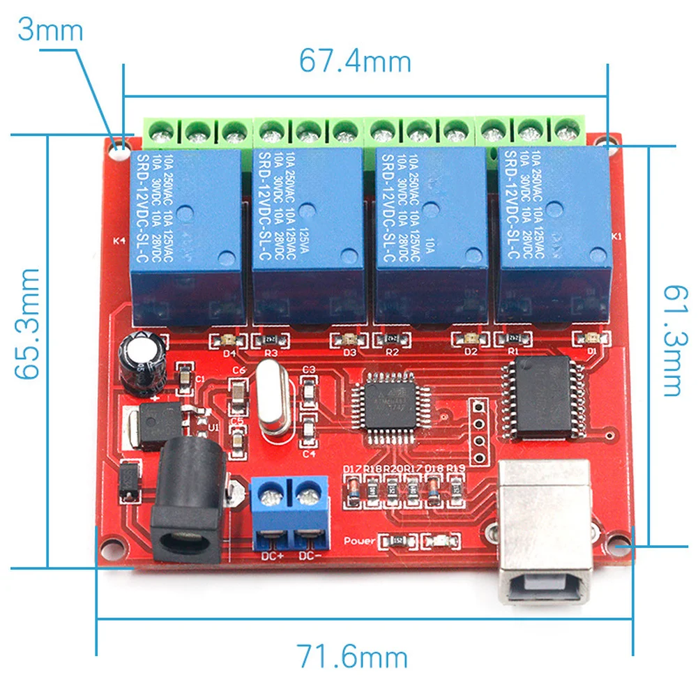 Relay Module With Onboard Square USB Interface 4-Channel Driverless Switch For Smart Automation Circuit Board Power Tool
