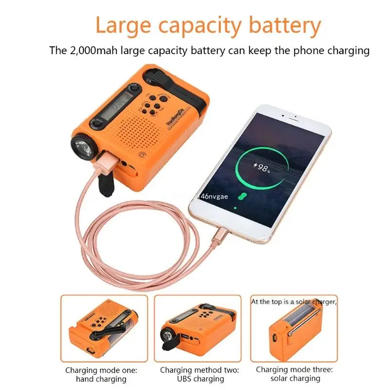 Hand Crank Full Band Solar Powered AM/FM/SW Weather Radio Emergency LED Flashlight Lamp Power Bank Outdoor Survival