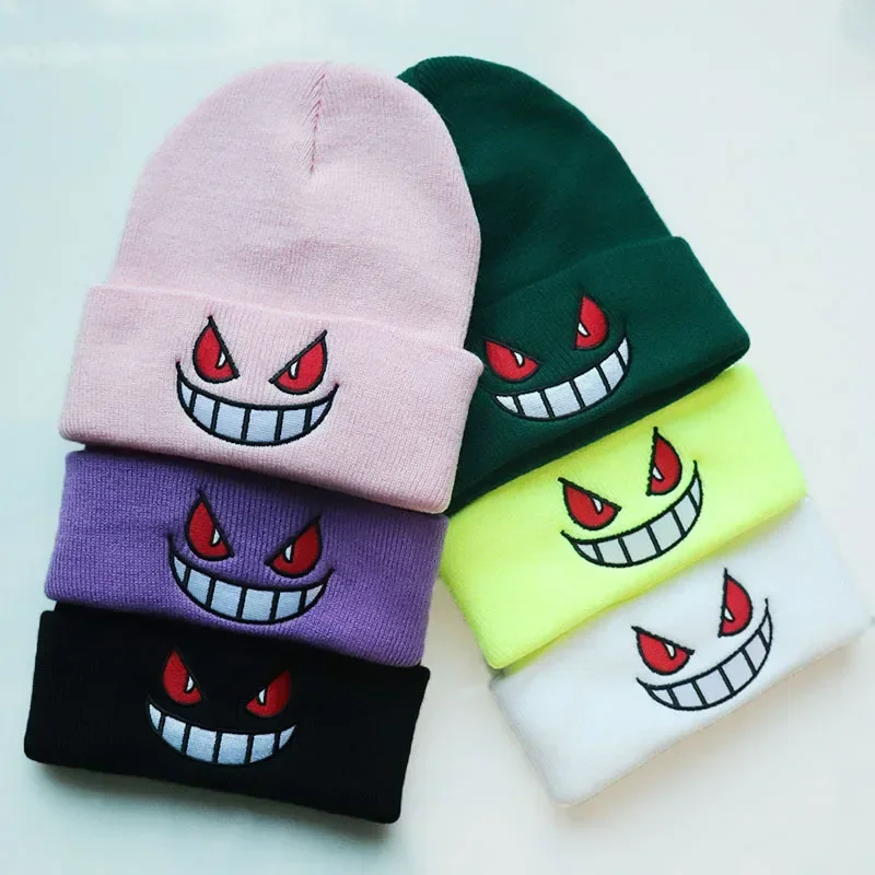 Warm Skating Roll Beanies Kids Popular American Anime Cartoon Embroidered Knitted Autumn Winter Warm Hat Wool Hat Gengar Beanies