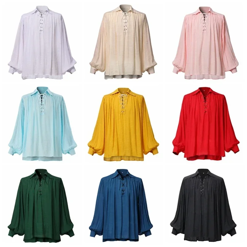 Pirate Shirt for Men Vintage Style Ruffles Jabot Necklace Medieval Renaissance Vampire Shirts M17