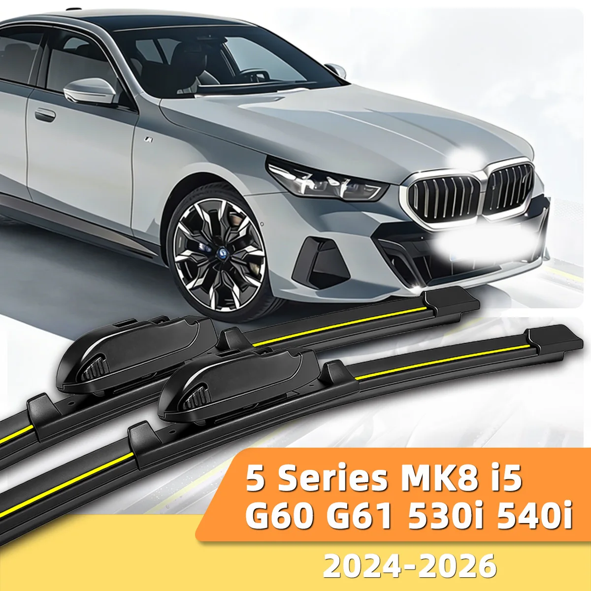 

2 шт. бескаркасных бесшумных передних дворников для BMW 5 серии MK8 i5 G60 G61 530i 540i (2024-2026) с резиновыми лентами из натурального каучука