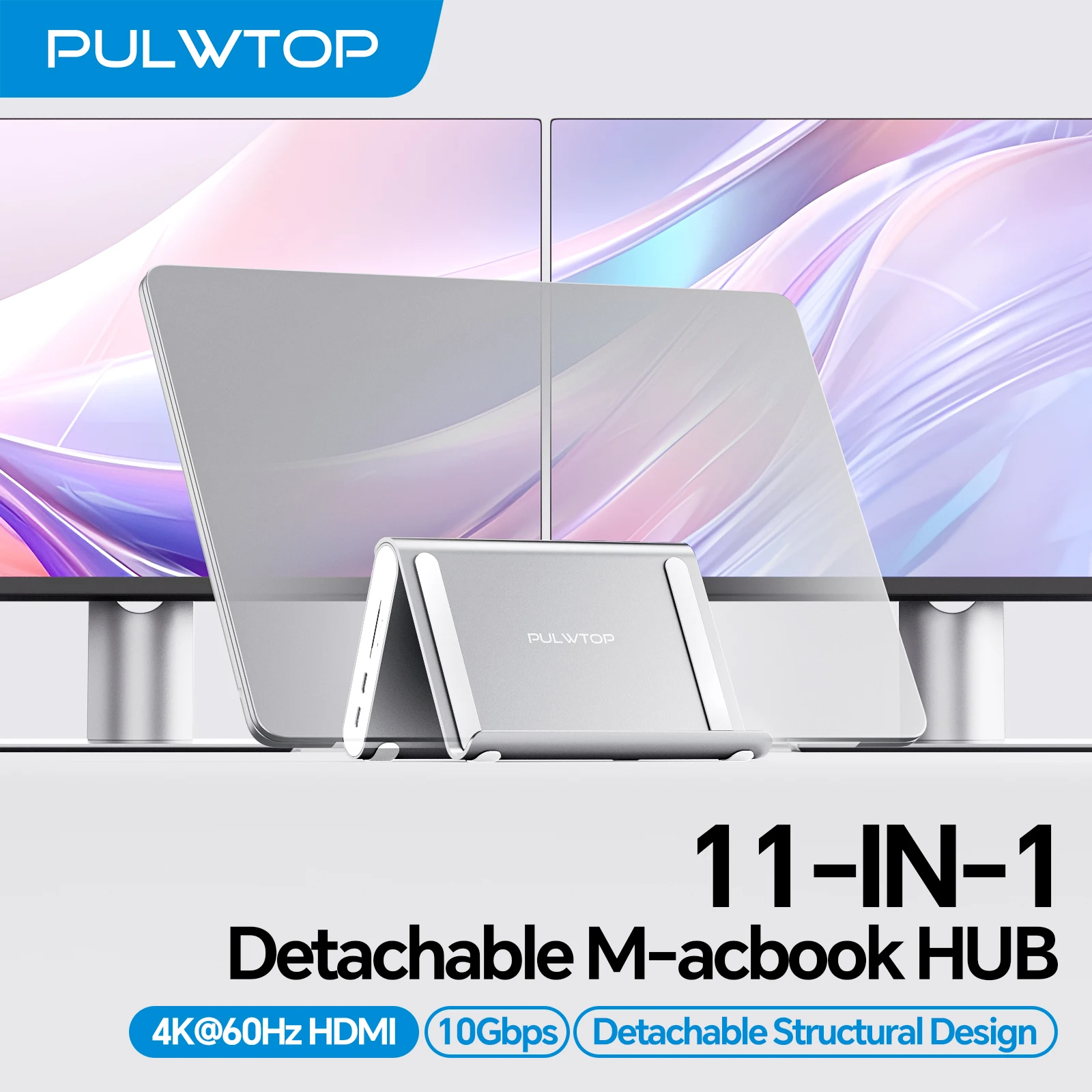 PULWTOP MacBook Docking Station Dual Monitor with 2X 4K@60Hz HDMI, 100W PD, Ethernet, SD/TF, 10Gbps USB A/C for M5/M4/M3 Pro/Max