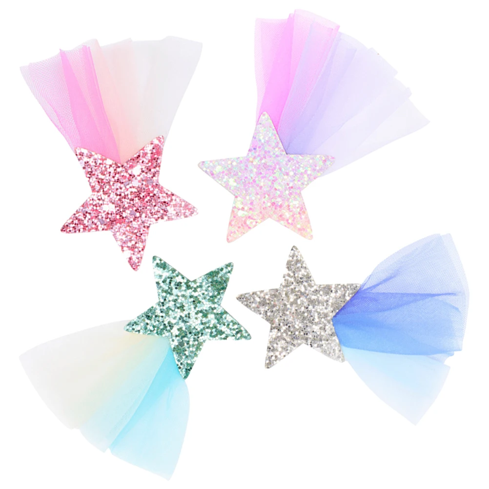 

4 Pcs Meteor Hair Clips Sequin Sparkle Mesh Little Girl Accessories Design Non Damaging Decorative Hair Decor