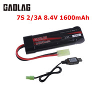 8.4V Airsoft Guns Battery With USB Charger 2/3A 8.4V 1600mAh NiMH Flat Battery Pack for MP5, Scar, M249, M240B, M60, G36C Toys
