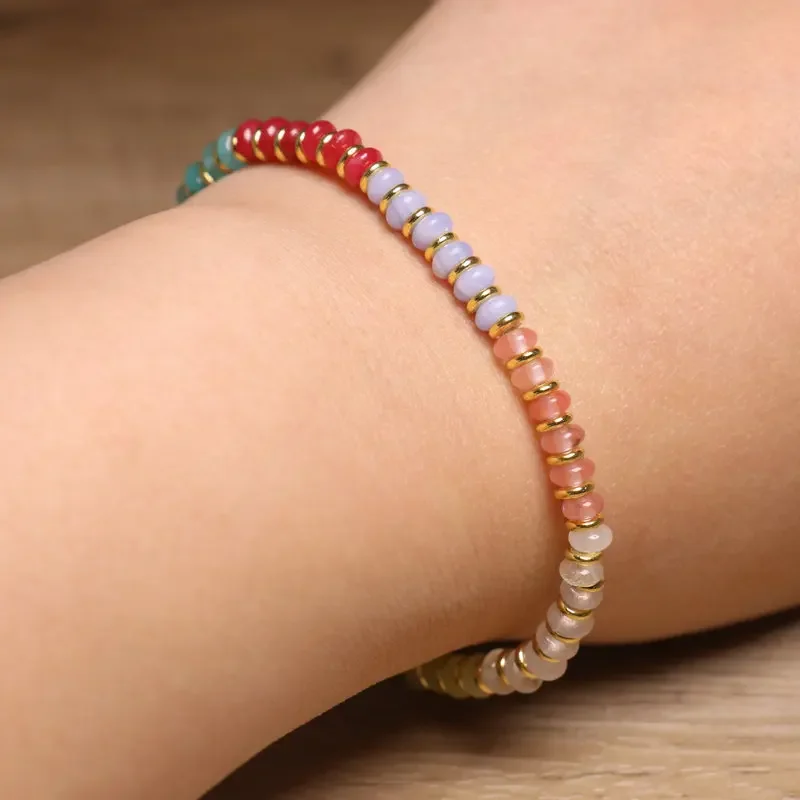 East-Meets-West Abacus Stone Bracelet - Yellow/Red Aventurine & Malachite Beads for Boho Chic and Unique Healing Jewelry - view 6