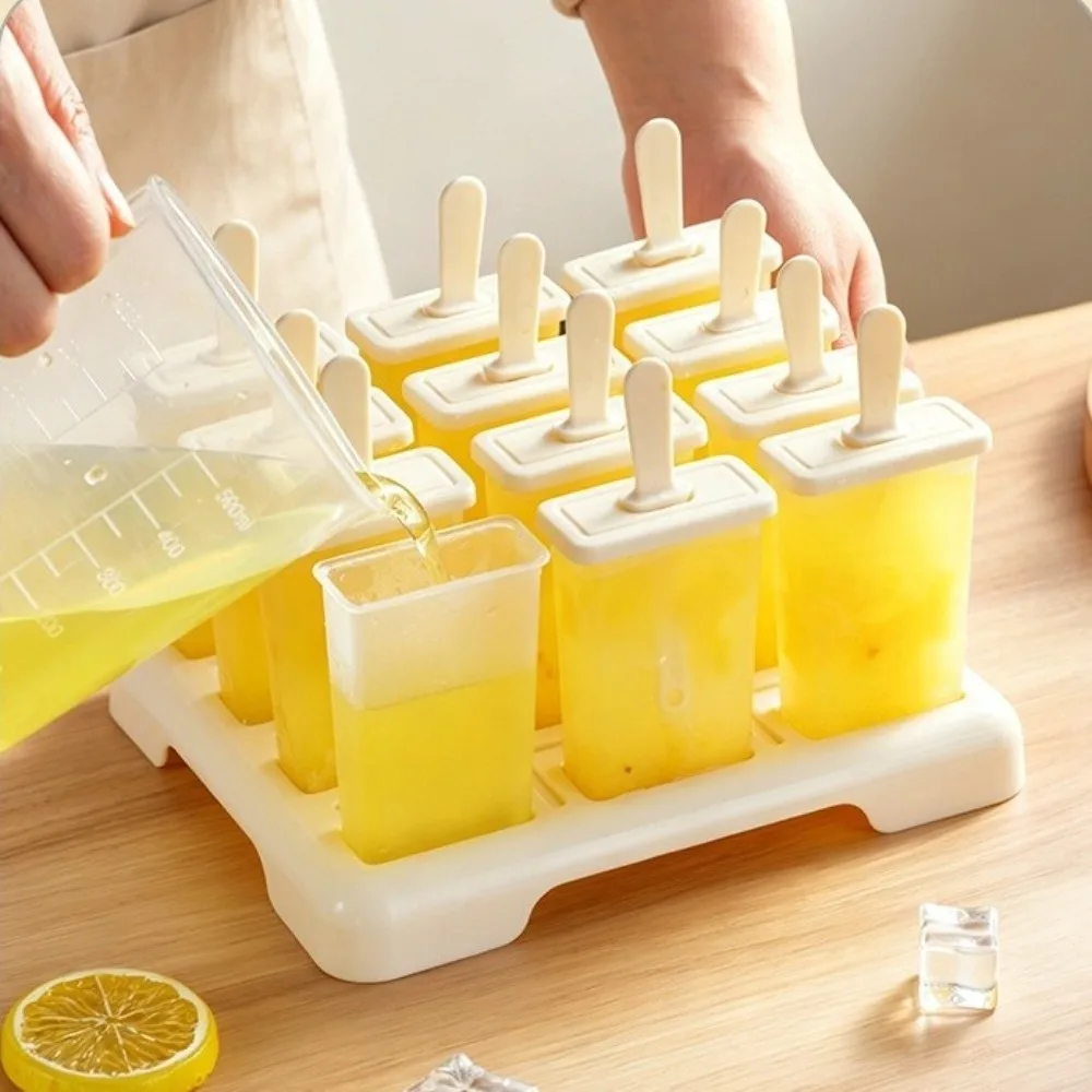 Reusable Ice Cream Popsicle Mold Creative Design Cube Shape Homemade Ice Box Plastic Stick DIY Popsicle Mold Cube Tray