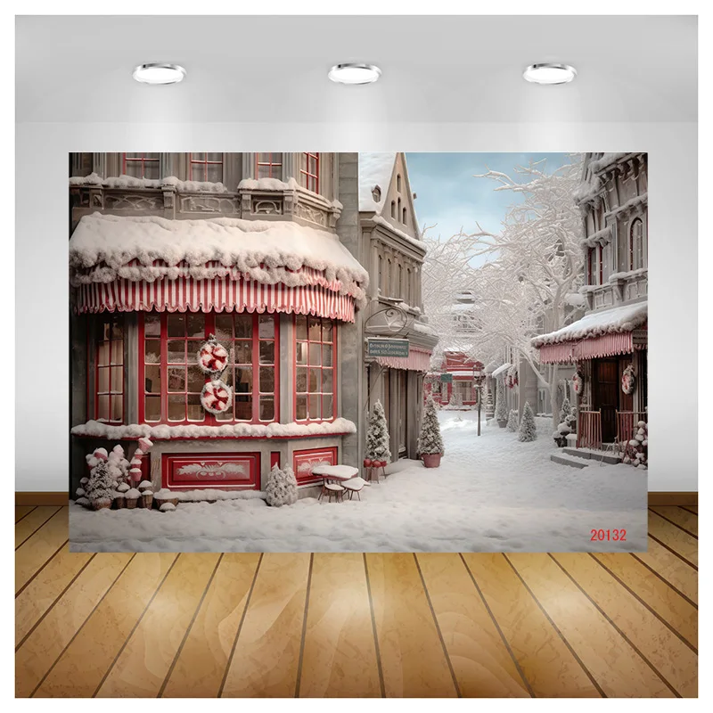 NITREE  Christmas Day Fireplace Photography Backdrops New Year Candy Chimneys Store Ball Window Studio Background WW-74