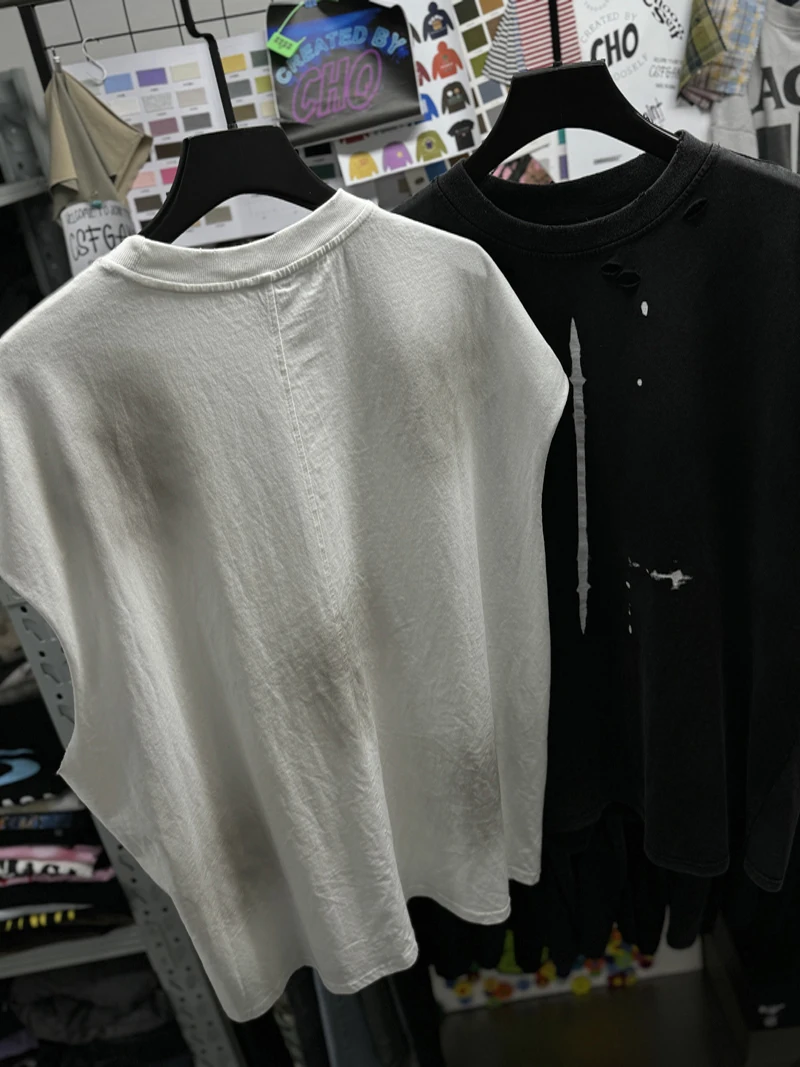 Men's Clothing Stain SAINT Splash-ink Hole Damaged Sleeveless Tank Tops Vest Men Hip Hop High Street Oversized T-shirt Clothes