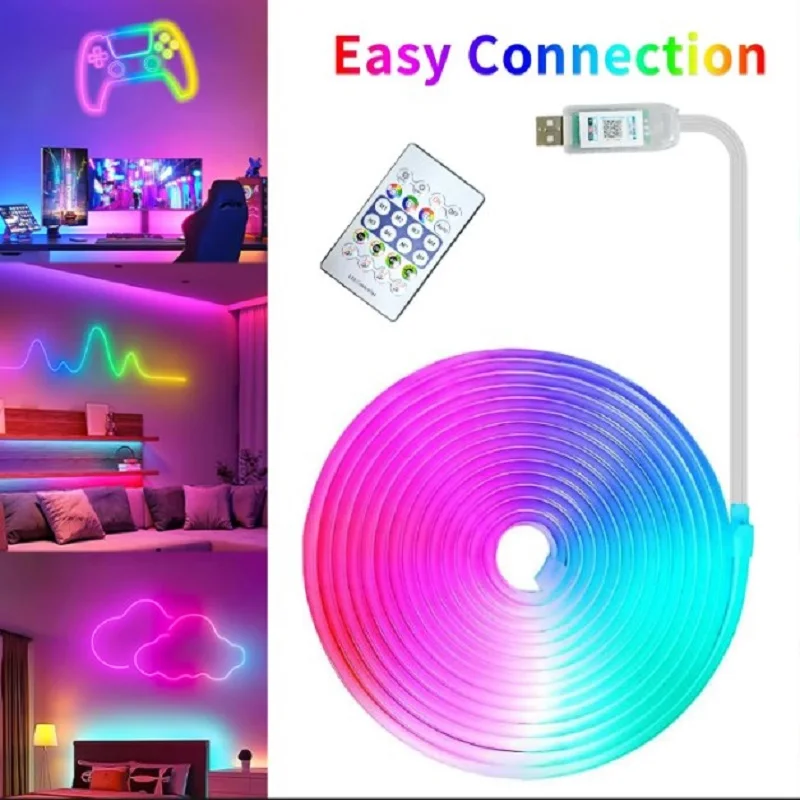 

5V Неоновая лента RGBIC Bluetooth Неоновая светодиодная лента 1M 2M 3M 5M Водонепроницаемая гибкая лента Светодиодная лента для декора стен комнаты