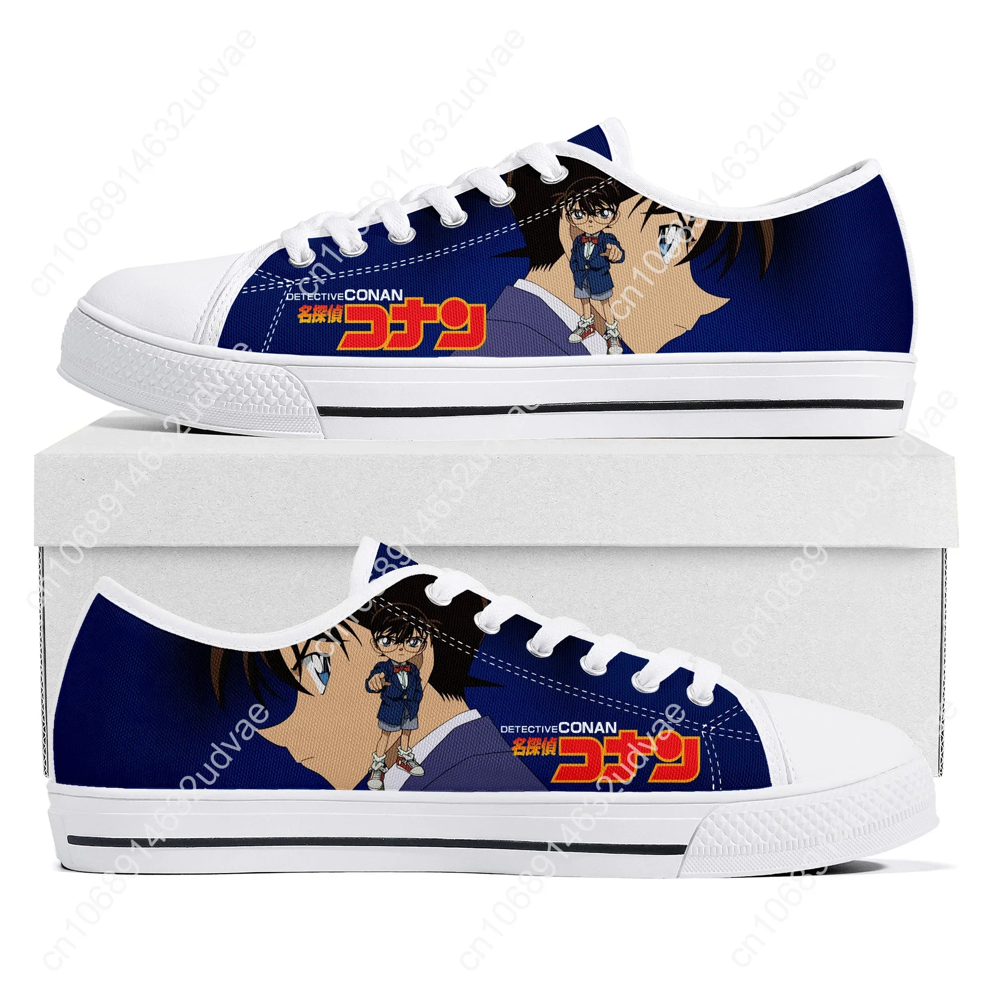 Detective Conan-Low Top Canvas Sneakers para homens e mulheres, sapatos brancos casuais, sapatos personalizados para casais adolescentes, desenhos animados, alta qualidade