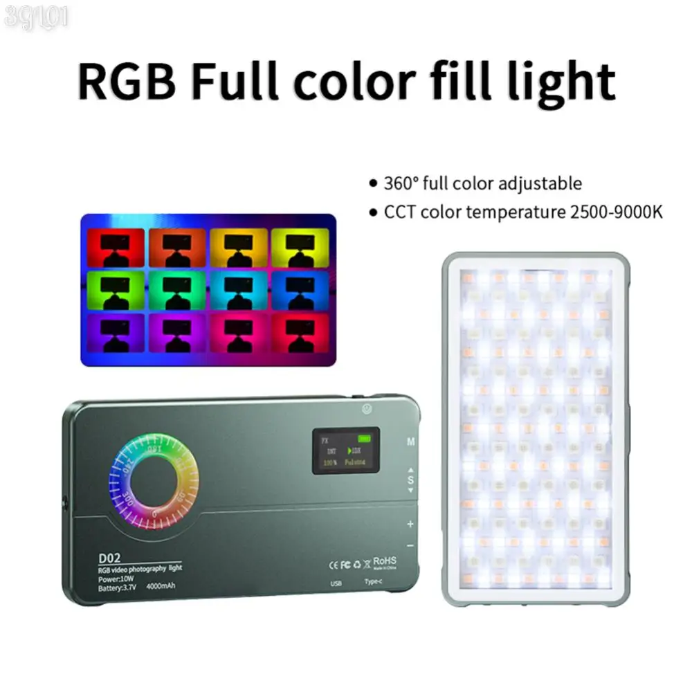 Full Color RGB Video Light with Power Bank Function 2500-9000K LED Camera Light Photography LED Full-Color RGB Fill Light Lamp