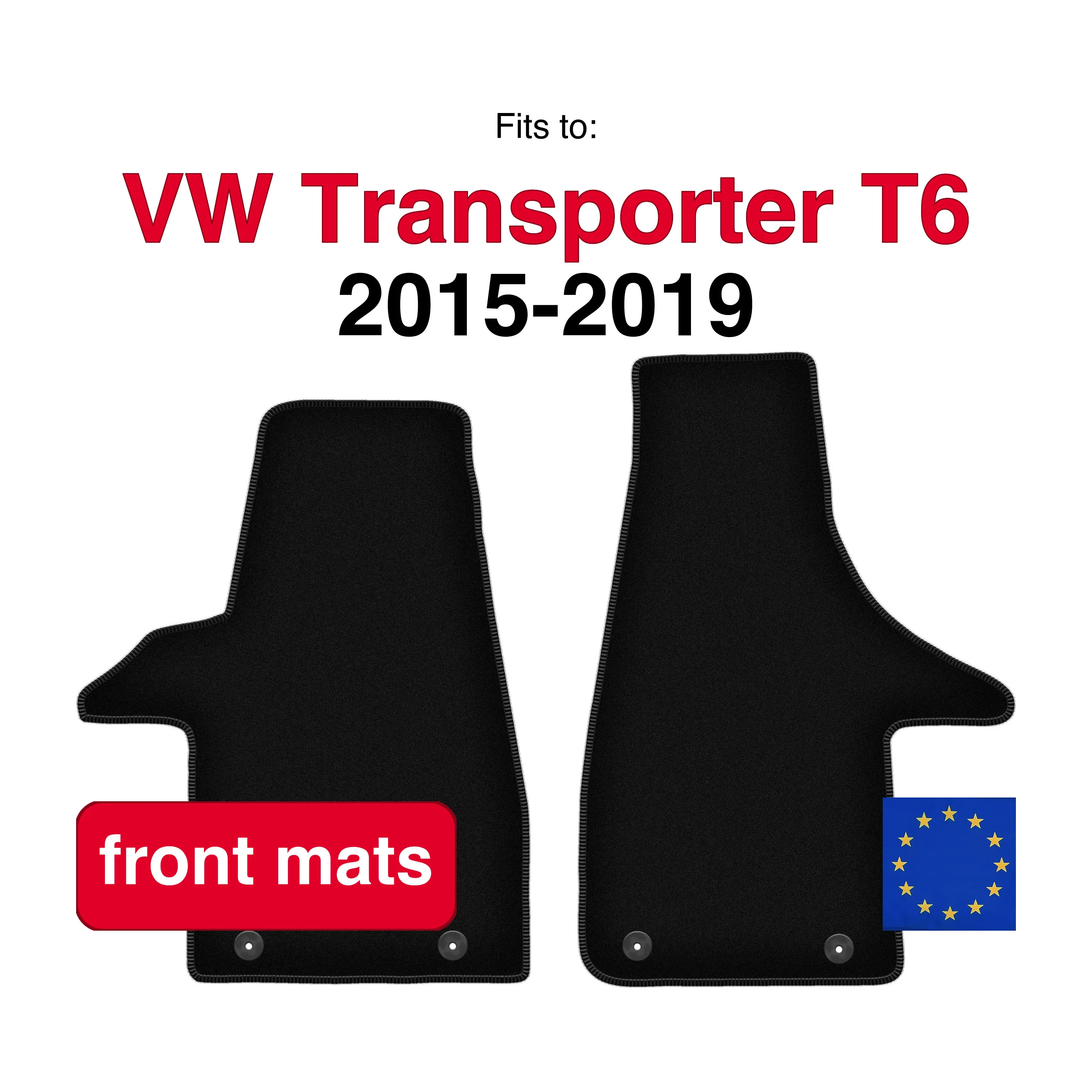 Velour voorste rijen vloermatten voor VW Transporter T6 Delivery 2 rijen (2015-2019) - Zwart (2 stuks) Auto vloermatten set voor de voorzijde