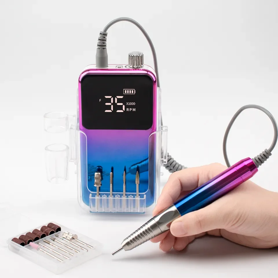 Elektryczna frezarka do paznokci, bezprzewodowa, akumulatorowa, cicha, z wyświetlaczem LCD, 35000 obr./min, do manicure, bezszczotkowa, do żelu i lakieru.