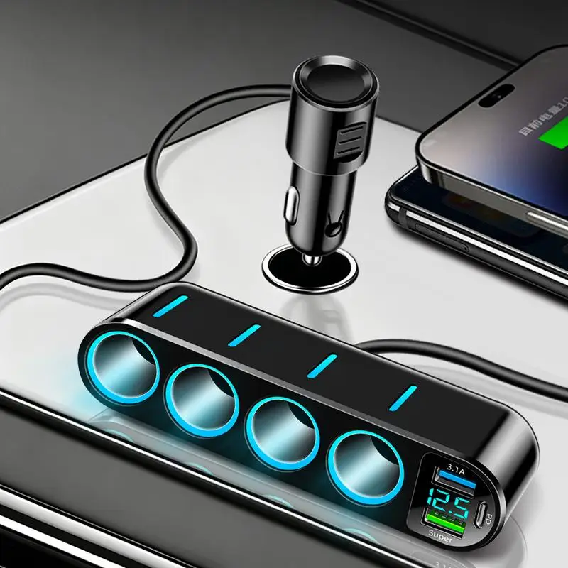 7 In 1 Perfect Driver Gift Car Fast Charger Adapter 12-24V 4 Cigarette Lighter Dual USB PD for Phone Charging